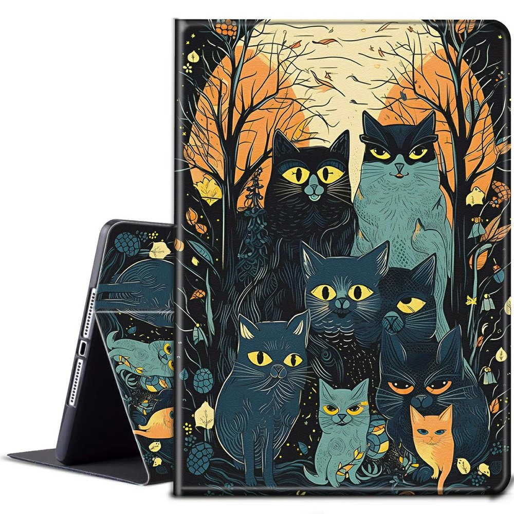 BPQOJB for Kindle Fire 7 Tablet Case 9th/7th Generation 2017/2019 Release with Adjustable Stand & Auto Wake/Sleep Feature Smart Protect Cover Case - Forest Moon Cats