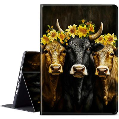 BPQOJB for Kindle Paperwhite Case 11th Generation 2021 6.8 inch for Kindle Paperwhite Signature Edition Case with Adjustable Stand & Auto Wake/Sleep Smart Protect Cover,Brown Black Cow Sunflower