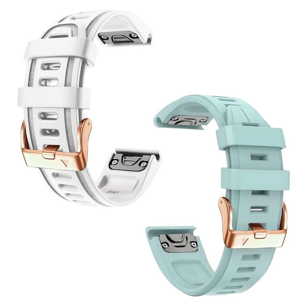 20mm Watch Band Replacement for Garmin fenix 5S/5S Plus/6S/7S/Instinct 2S/D2Quick Fit silicone with rosegold buckle, WHITE and SEAFOAM Bundle