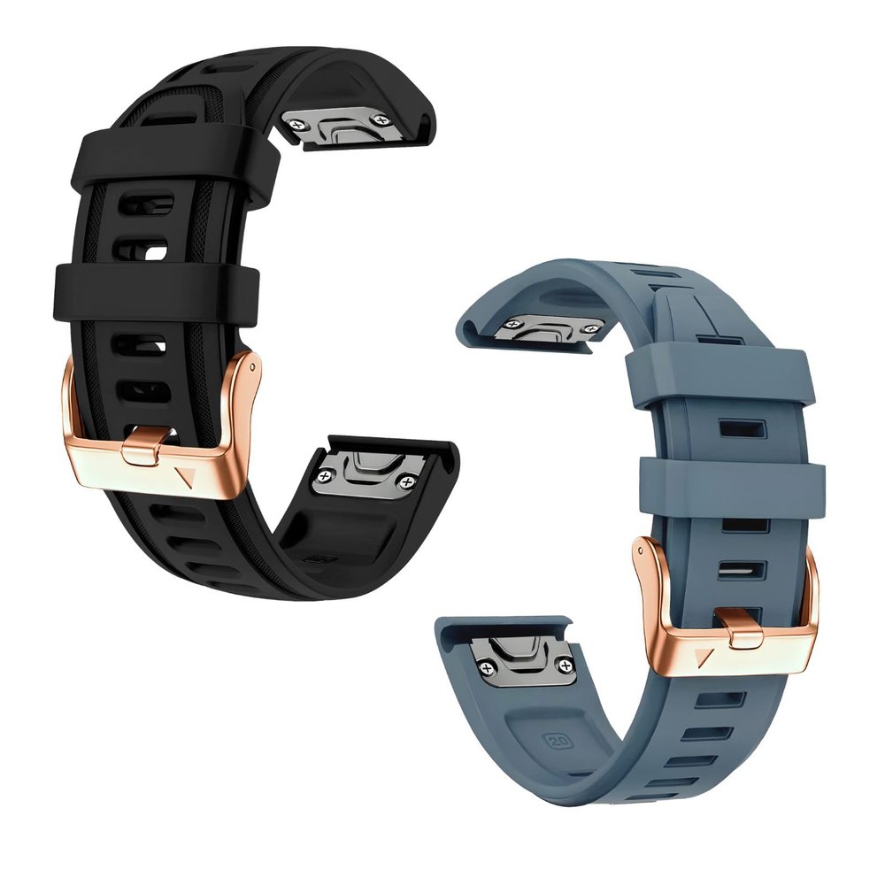 20mm Watch Band Replacement for Garmin fenix 5S/5S Plus/6S/7S/Instinct 2S/D2Quick Fit silicone with rosegold buckle, BLACK and CAPTAINBLUE Bundle