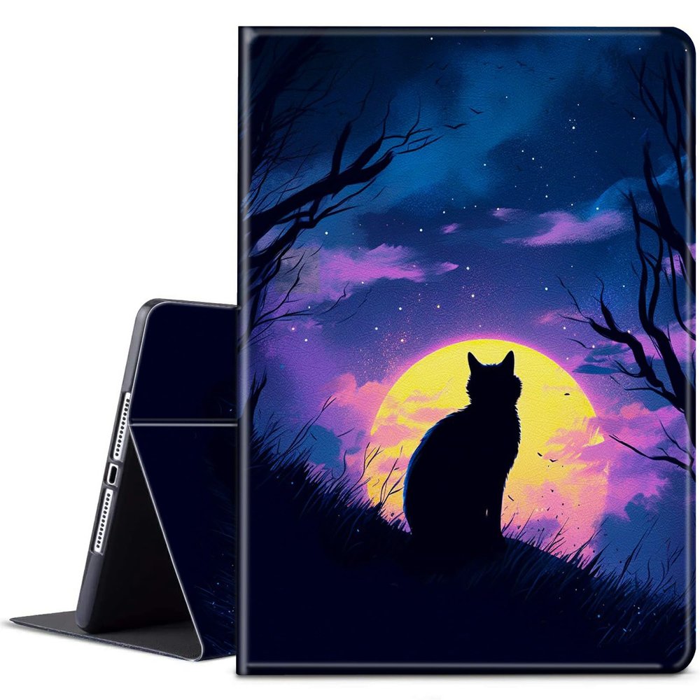 BPQOJB Case for All-New Kindle Fire HD 10 & 10 Plus Tablet 11th Generation 2021 Release 10.1 inch with Adjustable Stand & Auto Wake/Sleep Feature Smart Protect Cover Case - Cat Under The Galaxy Moon