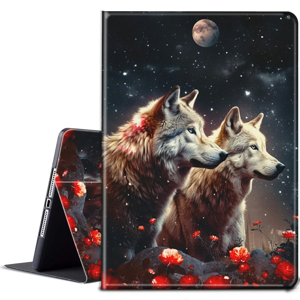 BPQOJB for Kindle Paperwhite Case 11th Generation 2021 6.8 inch for Kindle Paperwhite Signature Edition Case with Adjustable Stand & Auto Wake/Sleep Smart Protect Cover - Red Flower Wolf Moon