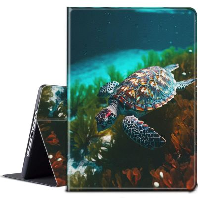 BPQOJB for Kindle Fire 7 Tablet Case 9th/7th Generation 2017/2019 Release with Adjustable Stand & Auto Wake/Sleep Feature Smart Protect Cover Case - Sea Turtle Swimming