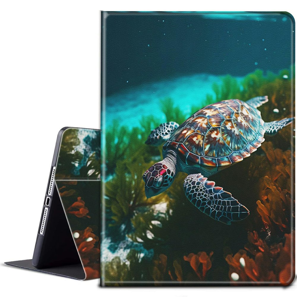 BPQOJB for Kindle Fire 7 Tablet Case 9th/7th Generation 2017/2019 Release with Adjustable Stand & Auto Wake/Sleep Feature Smart Protect Cover Case - Sea Turtle Swimming