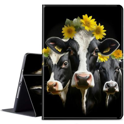BPQOJB for Kindle 2022 Case 11th Generation 6.0 inch 2022 Release with Adjustable Stand & Auto Wake/Sleep Smart Protect Cover Case - Cow and Sunflower Flower