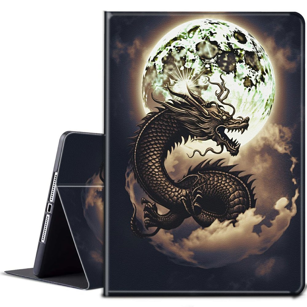 BPQOJB Case for All-New Fire HD 8 & Fire HD 8 Plus Tablet 12th/10th Generation 2022/2020 Release with Adjustable Stand & Auto Wake/Sleep Feature Smart Protect Cover Case - Golden Dragon and Moon