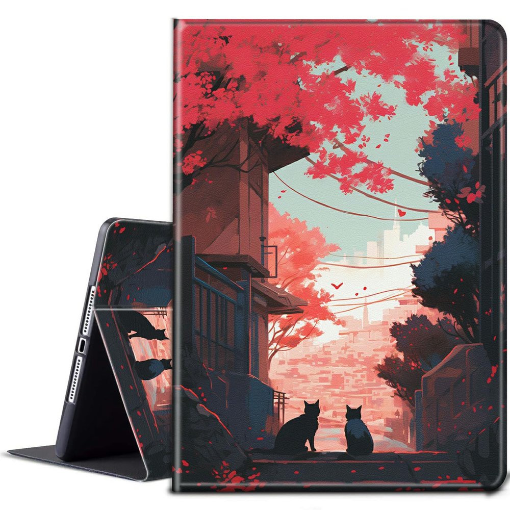 BPQOJB for Kindle Paperwhite Case 10th Generation 2018 6 inch for Kindle Paperwhite E-Reader Case with Adjustable Stand & Auto Wake/Sleep Smart Protect Cover - Two Cats Under The Maple Leaf