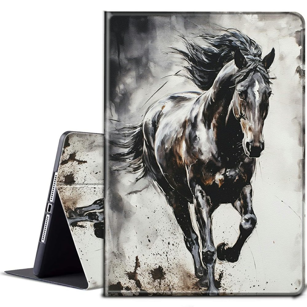 BPQOJB for Kindle Scribe Case with Adjustable Stand & Auto Wake/Sleep PU Leather Slim Smart Protect Cover Tablet Case for Kindle Scribe 10.2 inch 2022 - Running Black Horse