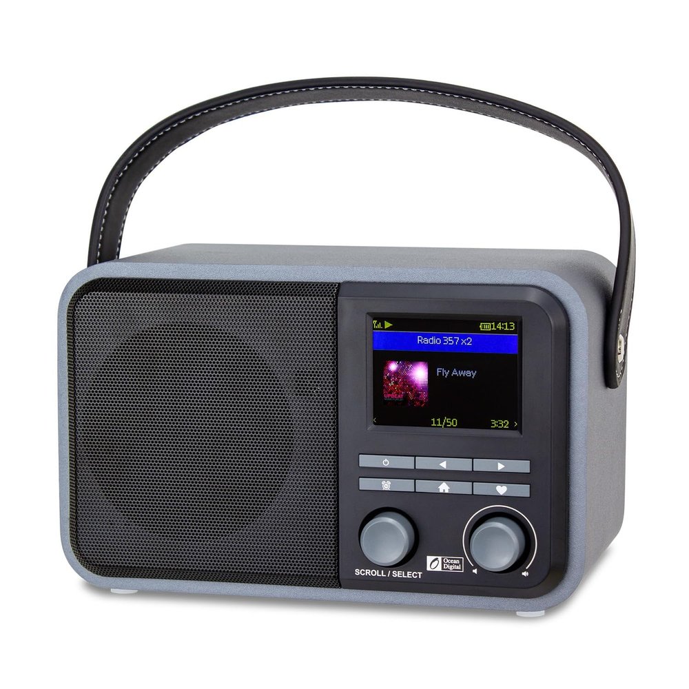 Ocean Digital WR-330 Wi-Fi Internet FM Radio Portable with Hand Strap and Passive Bass Radiator Preset Keys Rechargeable Battery Bluetooth Receiver Stress Relief Relaxation 2.4 Color Display