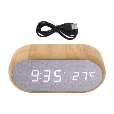 Miskall Wooden Alarm Clock, Digital Alarm Clock, Voice Control LED Glowing USB Plug in Electronic Alarm Clock, Multifunction LED Alarm Clock, Alarm Clock with USB Power Supply