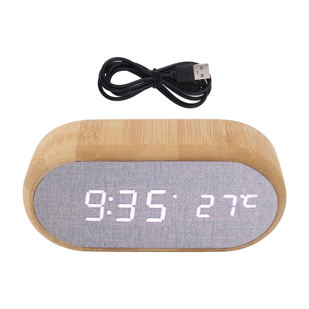 Miskall Wooden Alarm Clock, Digital Alarm Clock, Voice Control LED Glowing USB Plug in Electronic Alarm Clock, Multifunction LED Alarm Clock, Alarm Clock with USB Power Supply