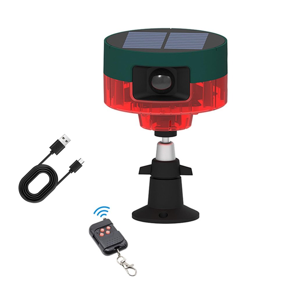 ChunHee Outdoor Motion Sensor Alarm,360 Solar Alarm Motion Detector,13 Sounds inchuding Dog Barking & Support Recording,129db Loud Siren Strobe Light for Home, Villa,Yard,Chicken coop,Farm,Barn