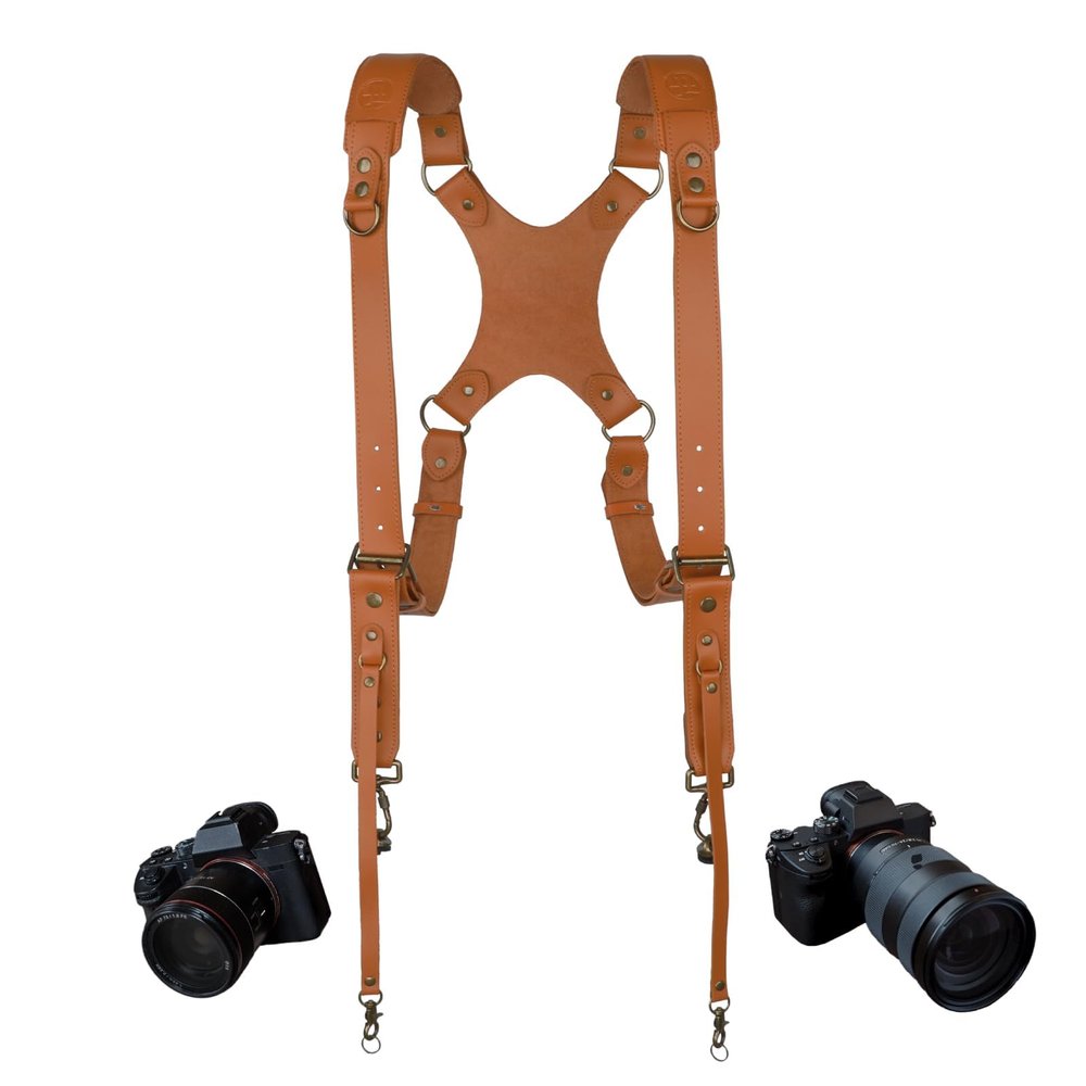 4J LEDR Camera Harness,Double Camera Strap for Photographers,Leather Camera Strap,Double Shoulder Camera Strap Harness for Wedding,Hiking,Travel,Double Secure,Quick Release Camera Accessories,Tan