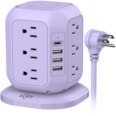 USB C Power Strip Tower, Surge Protector with 12 AC Outlet and 4 USB Ports, AiJoy 10 FT Extension Cord, 1200J Power Strip Surge Protector, USB Charging Station, Office Supplies, Dorm Essentials, Woman