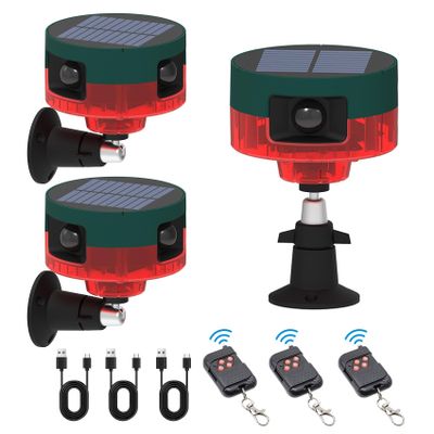 ChunHee Solar Outdoor Motion Sensor Alarm,Barking Dog Alarm & Support Recording,129db Loud Siren,360Motion Activated Detection,13 Kinds of Sound Strobe Light for Home,Farm,Barn,Villa,Yard 3Pack