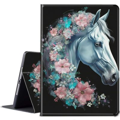 BPQOJB for iPad 9th Generation Case 2021 for iPad 8th/7th Generation Case 2020/2019 for iPad 10.2 Case with Adjustable Stand & Auto Wake/Sleep Smart Protect Cover Case - Floral Flower Horse