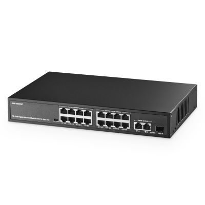 Binardat 19 Port POE Switch - 16 POE+ Ports (1000Mbps), 2 Gigabit Uplink, 1 SFP, IEEE802.3af/at, 300W Internal Power Supply, Metal Case Unmanaged Plug and Play