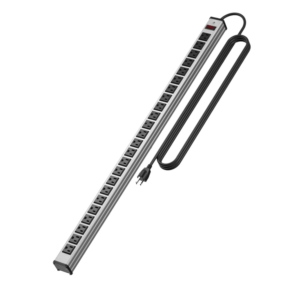 24 Oulet Long Power Strip,Heavy Duty Metal Socket Power Strip,Aluminum with 15-Foot Extension Power Cord,ETL Certified