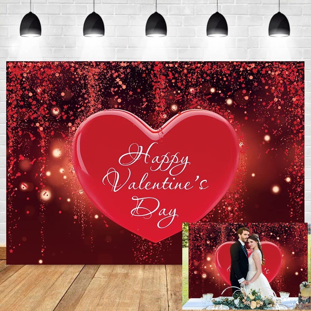 DORCEV Happy Valentine's Day Photography Backdrop 15x10ft Shining Glitter Dots Sequins Red Love Heart Background Engagement Ceremony Wedding Party Supplies Festival Adult Couple Portrait Studio Props