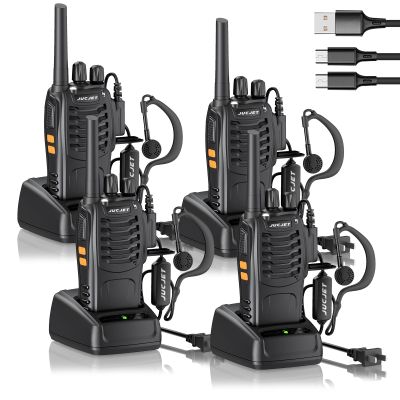 JUCJET H888S 4 Pack Walkie Talkies Handheld Two Way Radio with Original Earpieces, 2-Way Radios UHF Handheld Transceiver Walky Talky, with 2-in-1 Type-C Charging Cable&Charging Station4 Pack