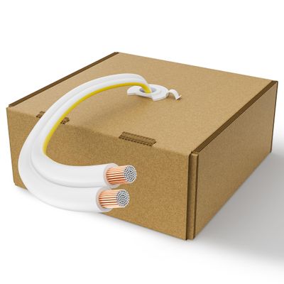 18AWG Speaker Wire 100 FT - 18 Gauge Audio Security Alarm Hookup Control Low Voltage Cable, Home Theater, Automotive - White Cord With Yellow Polarity Marker, CCA, 2 Conductors Electrical