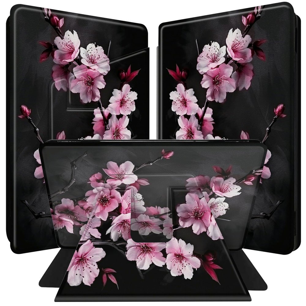 BPQOJB for Kindle Scribe Case 360 Degree Rotating Smart Cover with Adjustable Stand & Auto Wake/Sleep Tablet Case for Kindle Scribe 10.2 inch 2022 - Cherry Blossom Trees