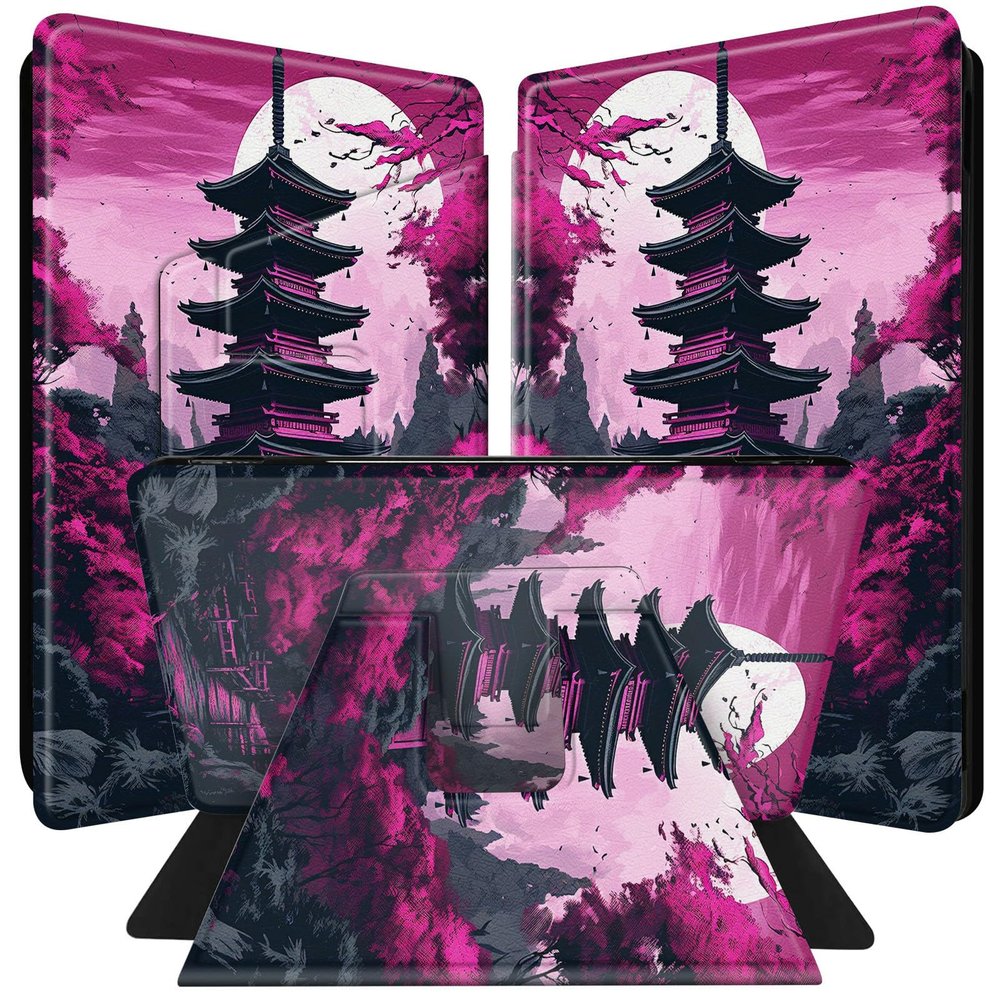 BPQOJB for All-New Kindle 2022 Case 11th Generation 6 inch 2022 Release 360 Degree Rotating PU Leather Smart Cover with Auto Wake/Sleep - Tower Moon Red Tree