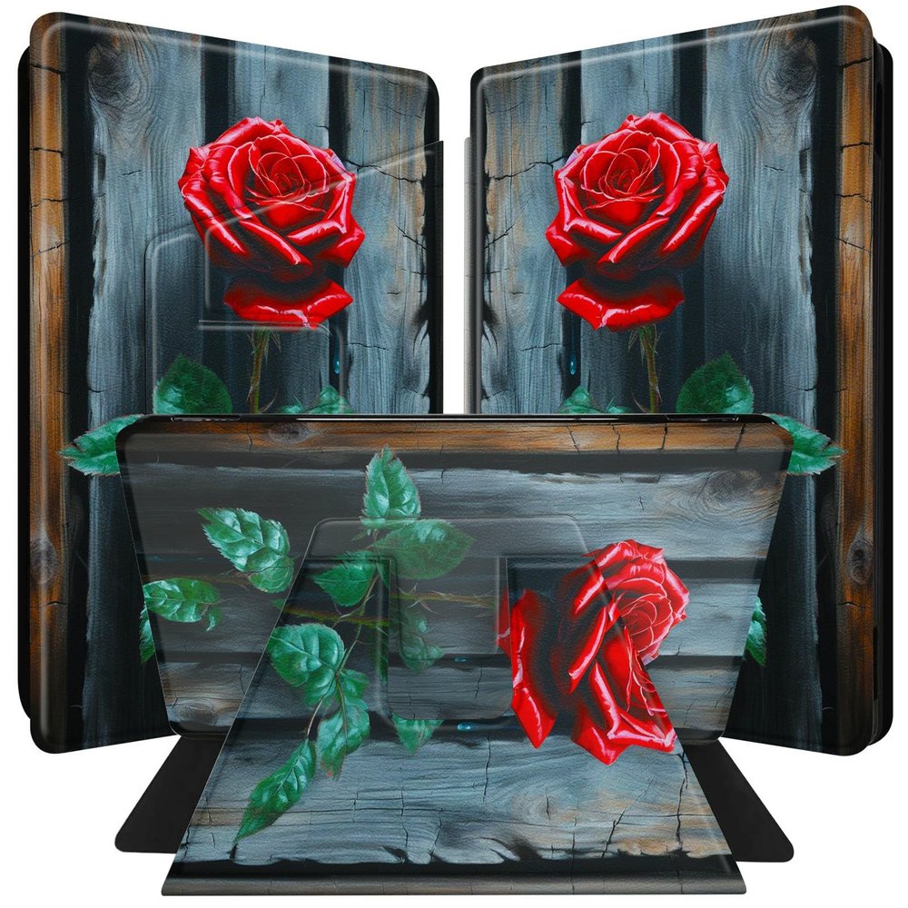 BPQOJB for All-New Kindle 2022 Case 11th Generation 6 inch 2022 Release 360 Degree Rotating PU Leather Smart Cover with Auto Wake/Sleep - a Big Red Rose