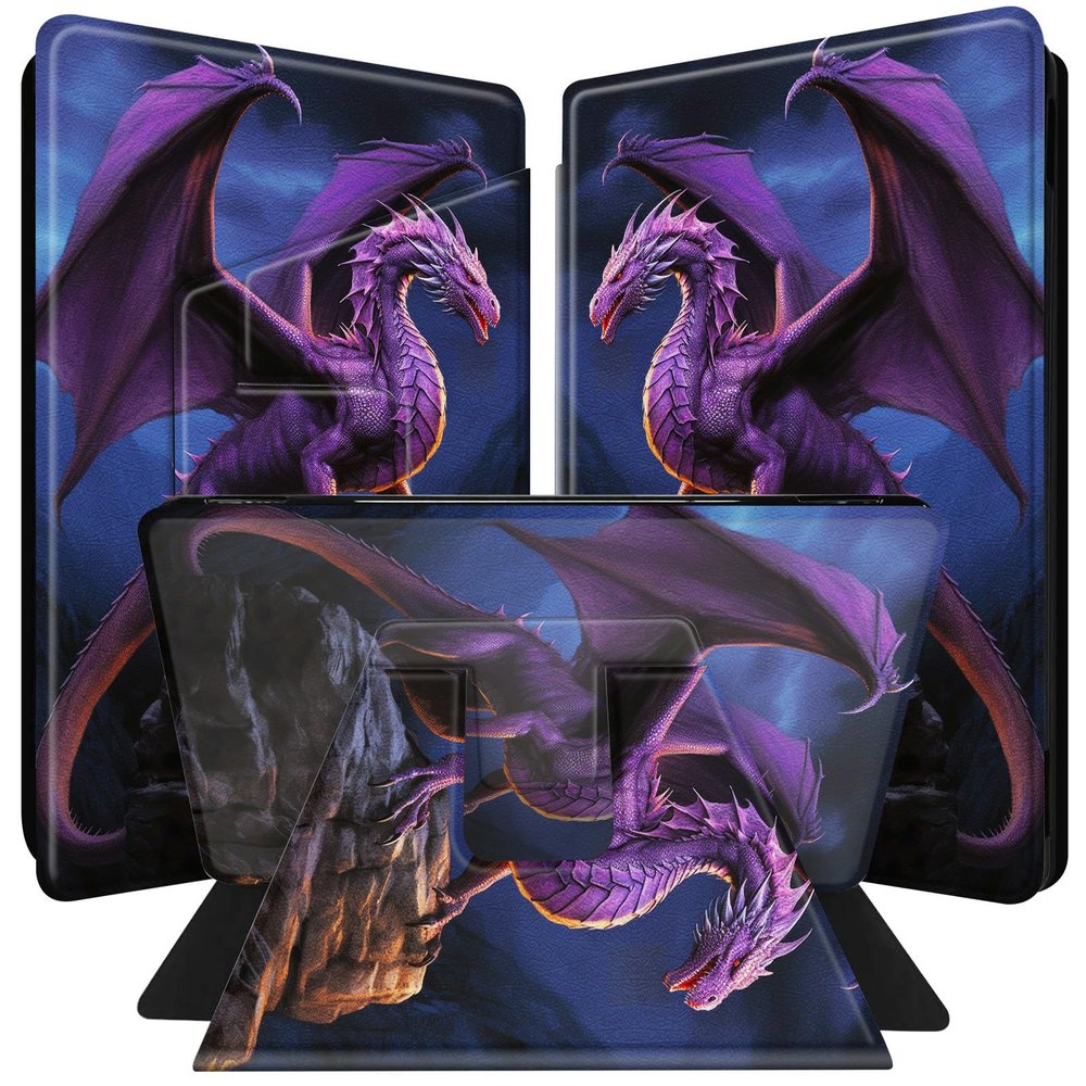 BPQOJB for All-New Kindle Paperwhite Case (11th Generation 6.8 inch 2021 Release) 360 Degree Rotating PU Leather Smart Cover with Auto Wake/Sleep - Cute Purple Dragon