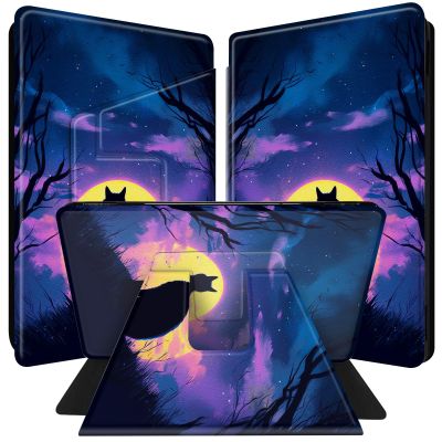BPQOJB for All-New Kindle 2022 Case 11th Generation 6 inch 2022 Release 360 Degree Rotating PU Leather Smart Cover with Auto Wake/Sleep - Cat Under The Galaxy Moon
