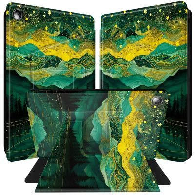 BPQOJB for Kindle Fire HD 10 Tablet Case (5th 7th 9th Generation, 2015 2017 2019 Release) 360 Degree Rotating PU Leather Smart Cover with Auto Wake/Sleep - Mountains Stream Forests