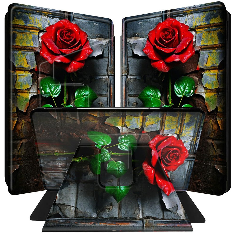 BPQOJB for All-New Kindle Paperwhite Case (11th Generation 6.8 inch 2021 Release) 360 Degree Rotating PU Leather Smart Cover with Auto Wake/Sleep - Big Red Rose