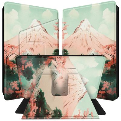 BPQOJB for All-New Kindle Paperwhite Case (11th Generation 6.8 inch 2021 Release) 360 Degree Rotating PU Leather Smart Cover with Auto Wake/Sleep - Mountain Cherry Blossom Tree