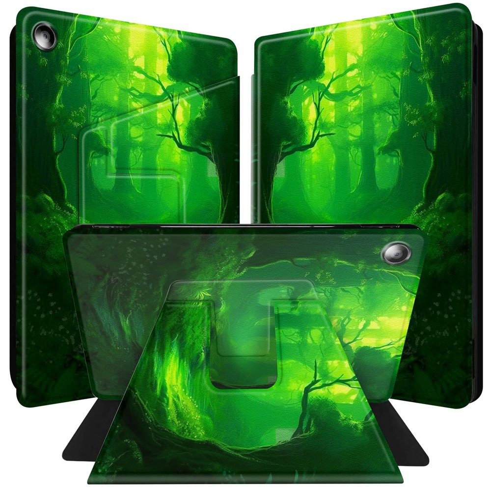 BPQOJB for Kindle Fire HD 8 Tablet Case (8th 7th 6th Generation, 2018 2017 2016 Release) 360 Degree Rotating PU Leather Smart Cover with Auto Wake/Sleep - Green Forest