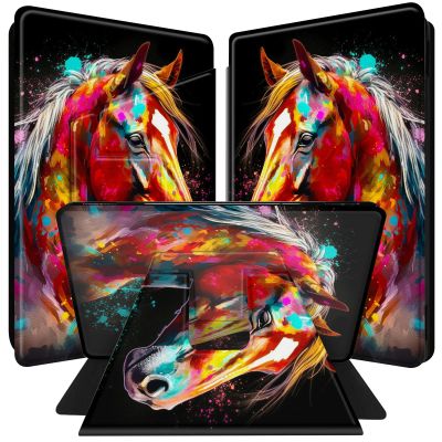 BPQOJB for All-New Kindle Paperwhite Case (11th Generation 6.8 inch 2021 Release) 360 Degree Rotating PU Leather Smart Cover with Auto Wake/Sleep - Colorful Horse
