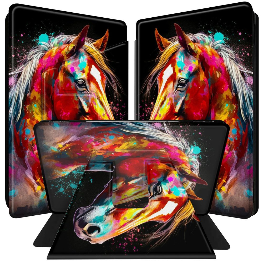 BPQOJB for All-New Kindle Paperwhite Case (11th Generation 6.8 inch 2021 Release) 360 Degree Rotating PU Leather Smart Cover with Auto Wake/Sleep - Colorful Horse