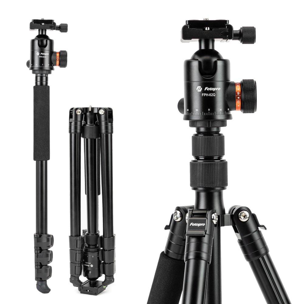 Fotopro 78" Camera Tripod, Aluminum Compact Travel Tripod and Monopod with 360 Ball Head Quick Release Plate, Professional Camera Tripod for DSLR, Load up 17.63lbs