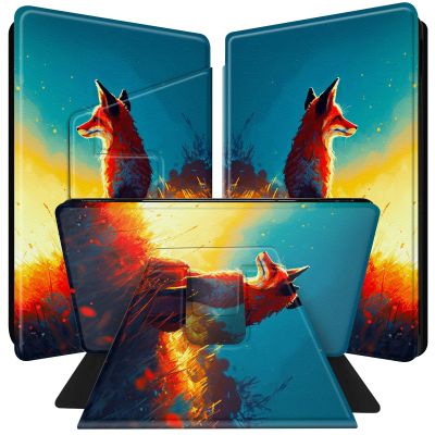 BPQOJB for All-New Kindle Paperwhite Case (11th Generation 6.8 inch 2021 Release) 360 Degree Rotating PU Leather Smart Cover with Auto Wake/Sleep - Cute Fox in The Sunset