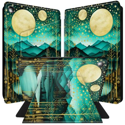 BPQOJB for All-New Kindle Fire 7 Tablet Case (9th 7th Generation 7 inch 2019 2017 Release) 360 Degree Rotating PU Leather Smart Cover with Auto Wake/Sleep - Mountains Moon