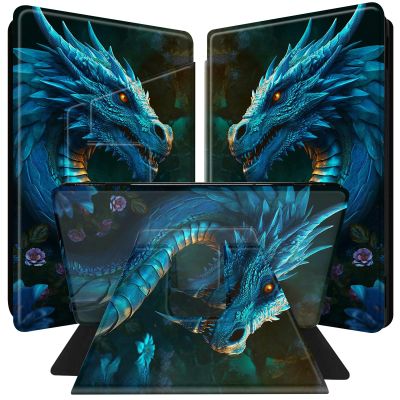 BPQOJB for All-New Kindle Paperwhite Case (11th Generation 6.8 inch 2021 Release) 360 Degree Rotating PU Leather Smart Cover with Auto Wake/Sleep - Blue Dragon