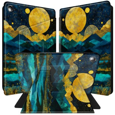 BPQOJB for All-New Kindle Fire 7 Tablet Case (9th 7th Generation 7 inch 2019 2017 Release) 360 Degree Rotating PU Leather Smart Cover with Auto Wake/Sleep - Moon Mountains
