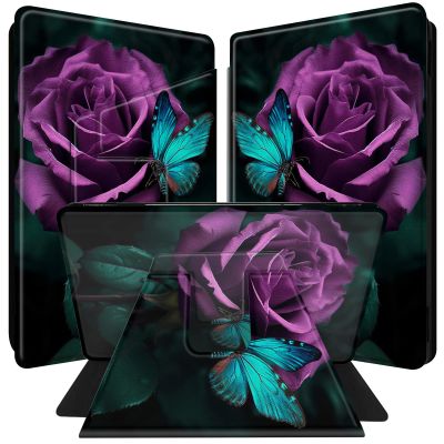 BPQOJB for All-New Kindle Paperwhite Case (10th Generation 6 inch 2018 Release) 360 Degree Rotating PU Leather Smart Cover with Auto Wake/Sleep - Green Butterfly and Rose