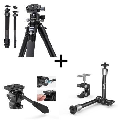 Bundle: SmallRig 54" Lightweight Compact Carbon Fiber Tripod+SmallRig Selection Tripod Fluid Head Pan Tilt Head+SmallRig Clamp w/ 1/4" and 3/8" Thread and 9.8 Inches Adjustable Friction