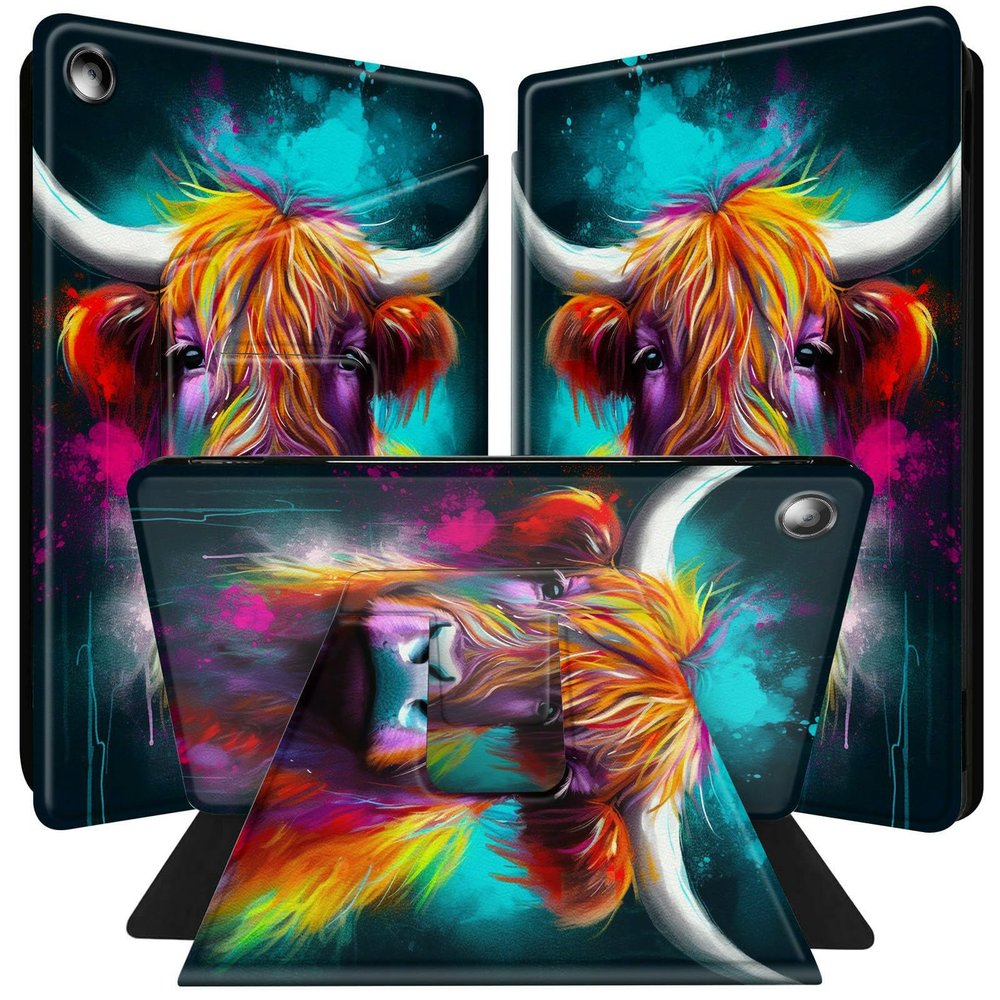 BPQOJB Case for All-New Fire HD 8 & Fire HD 8 Plus Tablet (12th 10th Generation, 2020 2022 Release) 360 Degree Rotating PU Leather Smart Cover with Auto Wake/Sleep - Cute Colorful Cow