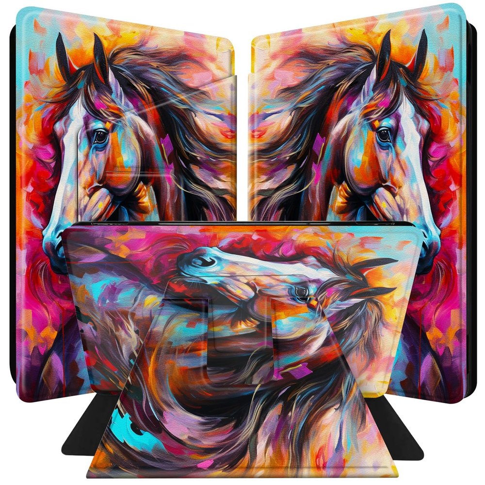 BPQOJB for All-New Kindle Paperwhite Case (10th Generation 6 inch 2018 Release) 360 Degree Rotating PU Leather Smart Cover with Auto Wake/Sleep - Colorful Cute Horse