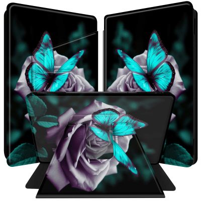 BPQOJB for All-New Kindle 2022 Case 11th Generation 6 inch 2022 Release 360 Degree Rotating PU Leather Smart Cover with Auto Wake/Sleep - Green Butterfly and Roses