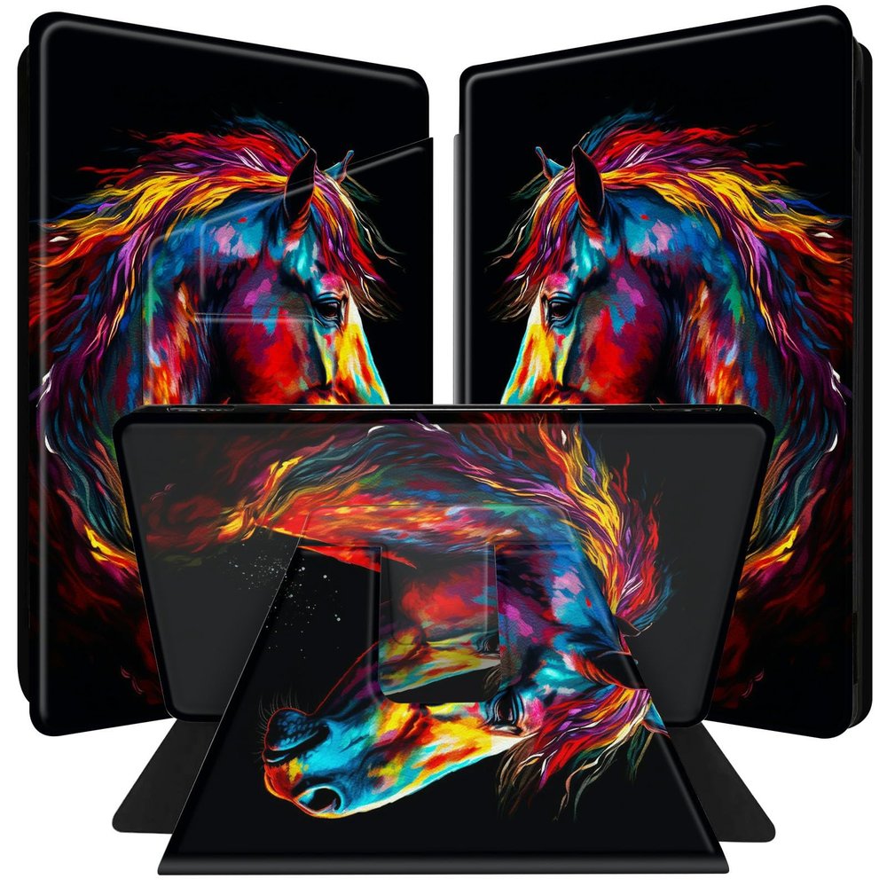 BPQOJB for All-New Kindle 2022 Case 11th Generation 6 inch 2022 Release 360 Degree Rotating PU Leather Smart Cover with Auto Wake/Sleep - a Colorful Horse