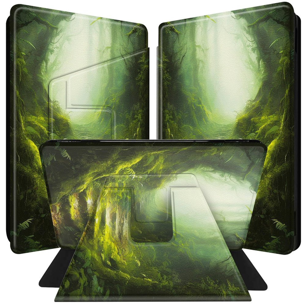 BPQOJB for All-New Kindle Paperwhite Case (10th Generation 6 inch 2018 Release) 360 Degree Rotating PU Leather Smart Cover with Auto Wake/Sleep - Beautiful Green Forest