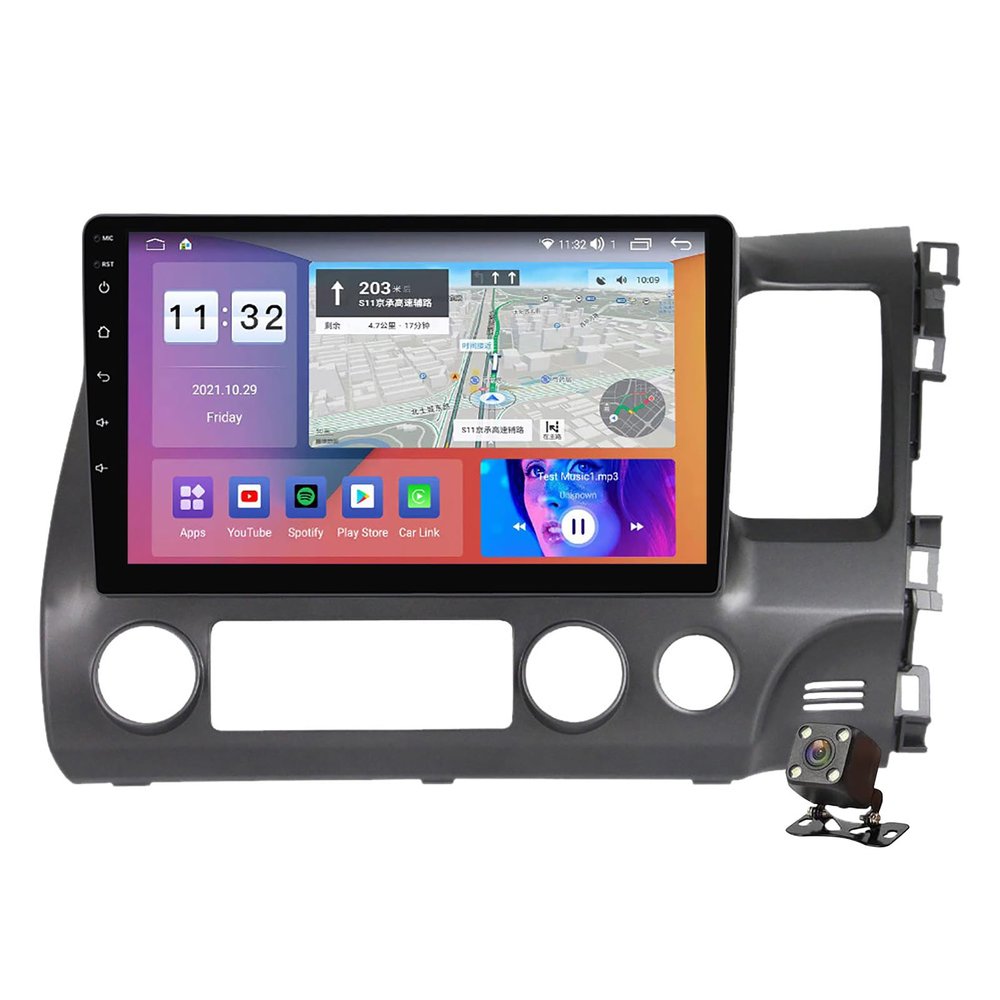 10.1 Inch Android 12 Car Stereo Head Unit for H-onda Civic 2005-12 Car Radio Support GPS Navigation Video Multimedia Player