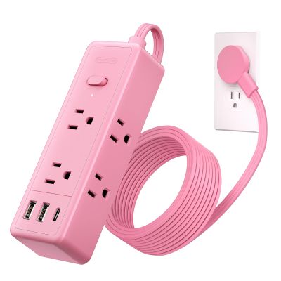 NTONPOWER Pink Extension Cord 5 ft, 1080 Joules Surge Protector Power Strip, Flat Plug Extension Cord with 6 Widely Outlets 3 USB (1 USB C), Power Strip Long Cord for Home Office Dorm Room Essentials